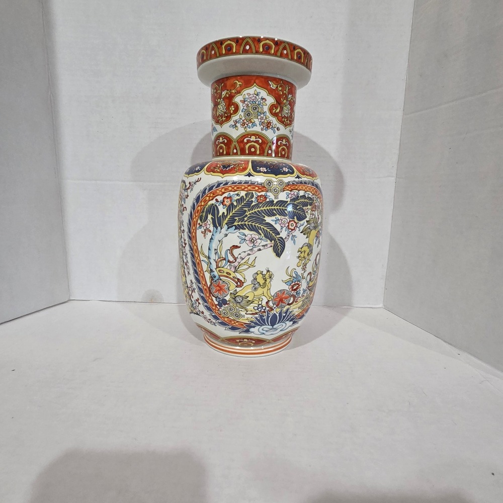Arnart Chinoiserie Vase 4361 Made in Italy Imari Style Foo Dog Floral